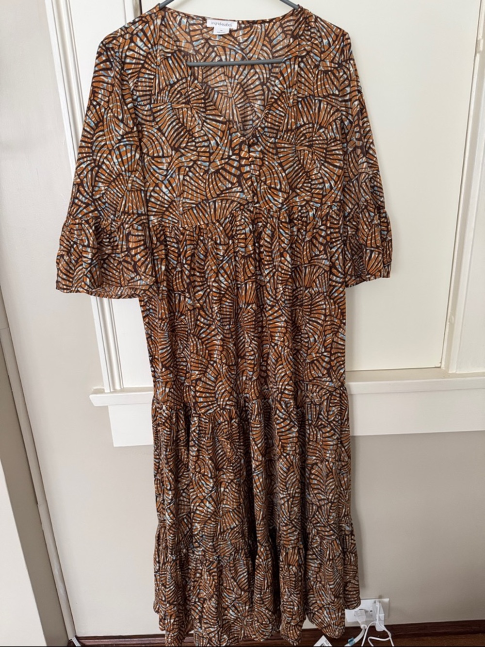Brown Printed Tiered V-Neck Women's Maternity Dress